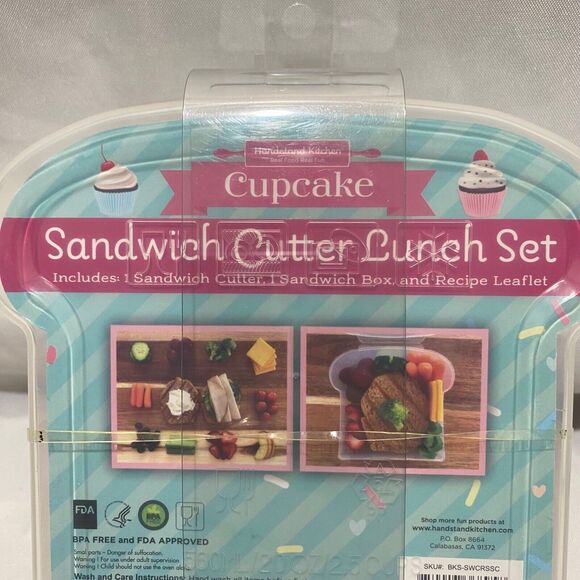 Cupcake Sandwich Cutter Lunch Set by Handstand Kitchen Clear Box Pink Cutter - Picture 5 of 9